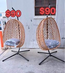 Egg Chair with Stand, Patio Wicker Hanging Chair, Hammock Swing Chair, 350LBS Capacity for Bedroom, Balcony, Garden ,Yellow & Gray($90 each)