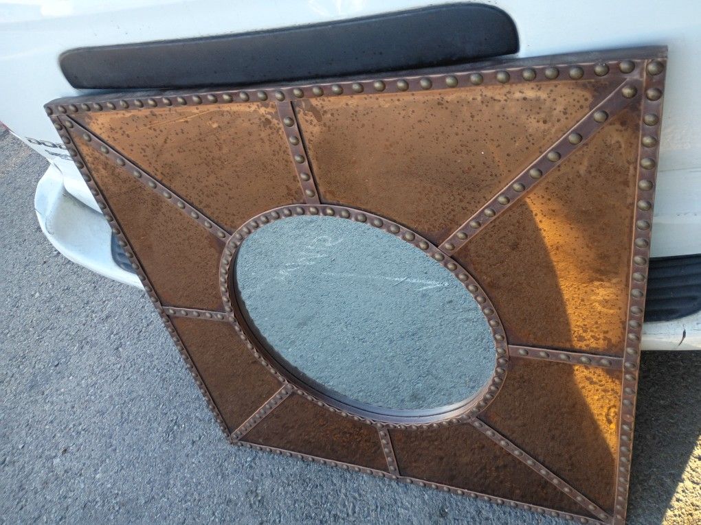 Copper And Leather Nailhead Mirror 