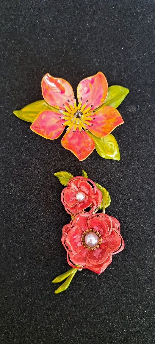 Vintage Enamel Pair Of Brooches