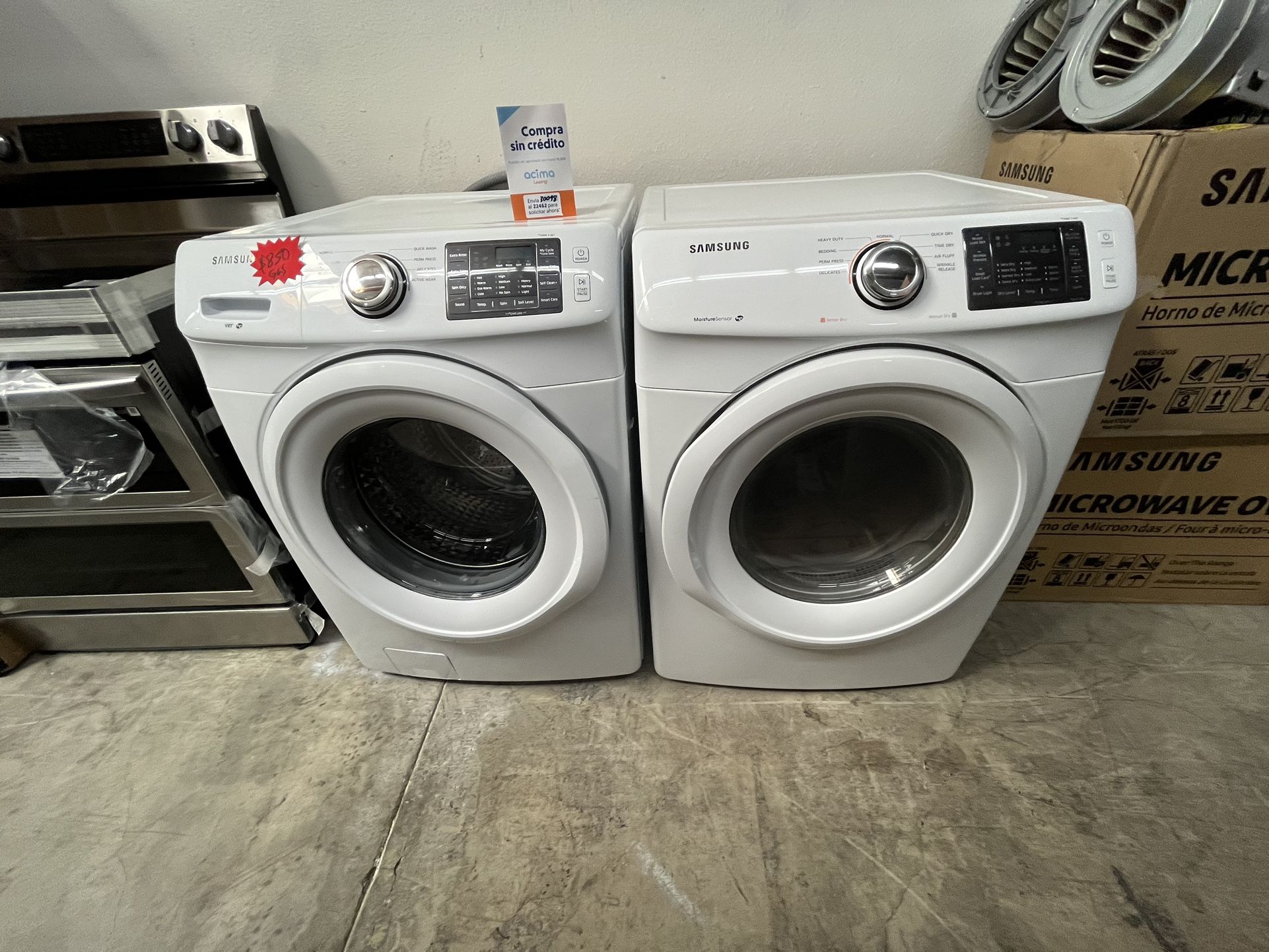 SAMSUNG WHITE FRONT LOAD WASHER AND GAS DRYER