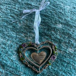 Ganz *Grandma You Are Always In My Heart* Metal Silver Heart Ornament Flowers Blue Purple Green