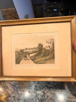 Antique Framed Print Château d'Auteville Lac Leman