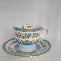 Crown Staffordshire Blue Tunis Fine Bone China Tea Cup And Saucer 