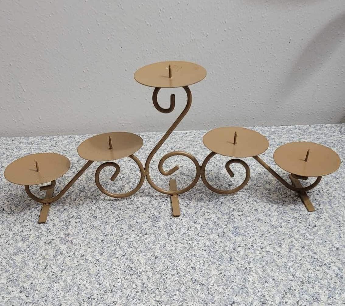 Vintage/VTG/Antique Golden Metal Pillar Candelabra Candle Holder 5Holds Candle