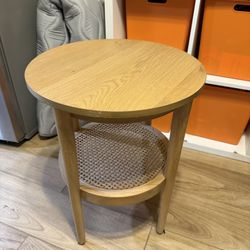 Wood & Cane Round Accent Side Table 