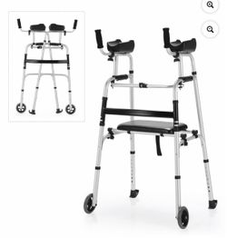 Foldable Aluminum Alloy Walker Wheel Walking Frame W/ Seat & Armrest Pad