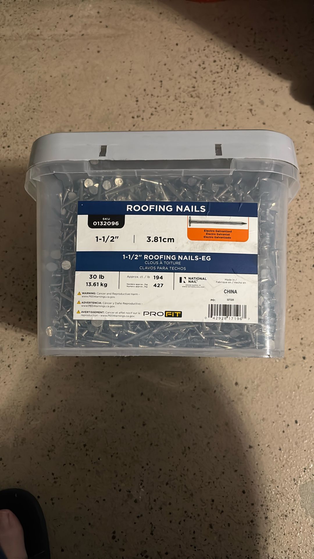 30lbs of 1-1/2 Roofing Nails