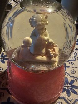 Girl with Toys Snow Globe Pink Base