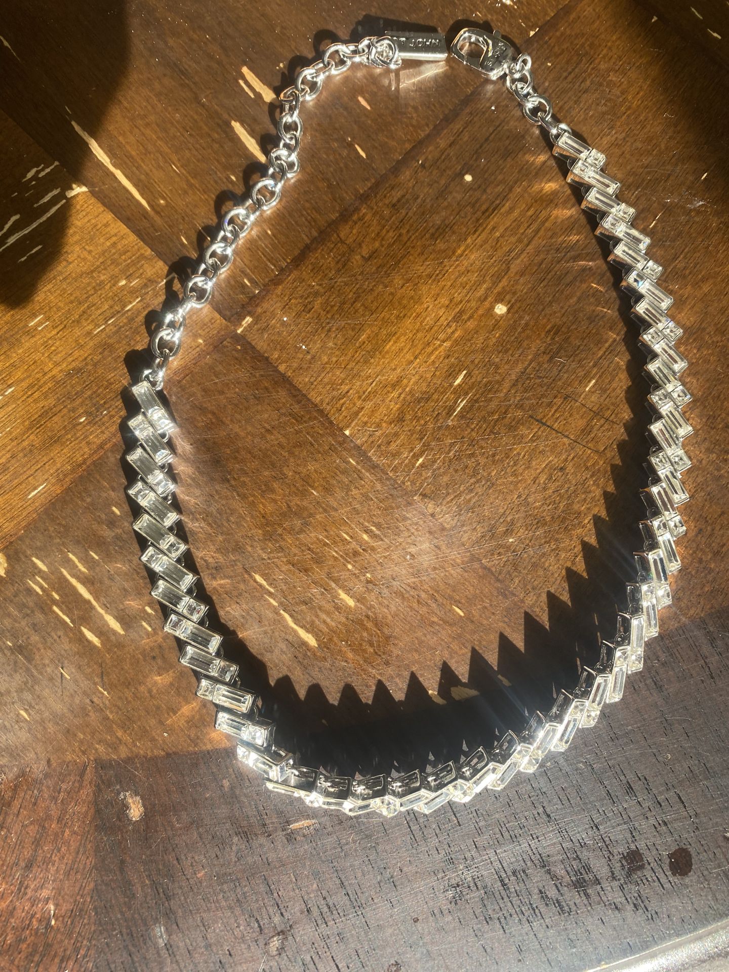 St John Sparkly Silver Tone Baguette Stone Necklace