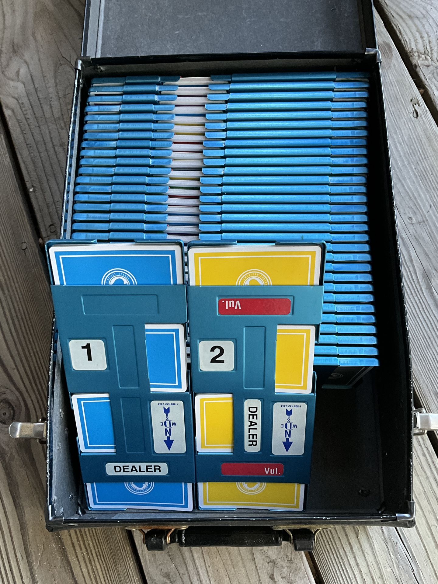 Vintage Baron Barclay Bridge Boards Dealer Card Holders Blue 32 Set Housed in Antique Suitcase