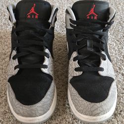 Nike Air Jordan 1 Mid SE Shoes Elephant Black Youth Size 7Y