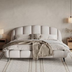 Chenille Fabric King Size Upholstered Platform Bed