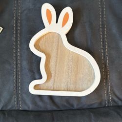 New Wood Bunny Rabbit Tray Dish Easter