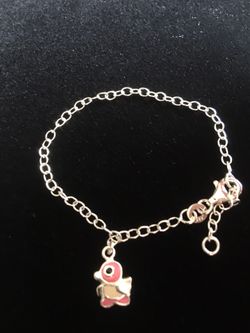 Sterling Silver Pink and White Enamel Duck Bracelet (Child Size)