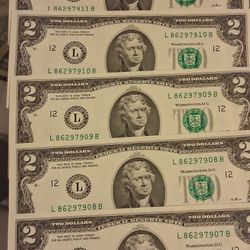2 Dollars  B I ll Neven Circulated Sequence Numbers!