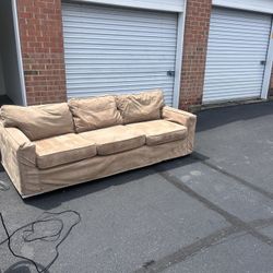 Brown Suede 3-Seater Couch (Pottery Barn)