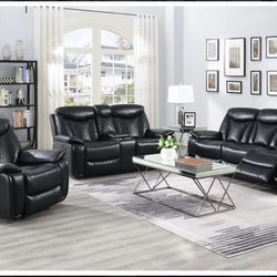 NEW 3pc Black Reclining Sofa Set 