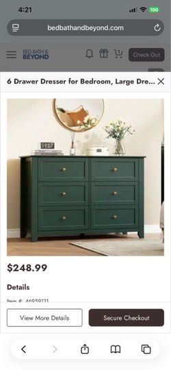 6 Drawer Dresser, Dark Green