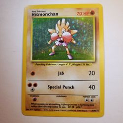💥1999 Wizard's of the Coast HITMONCHAN 7/102 POKÉMON CARD. BASE UNLIMITED SET. RARE HOLOFOIL. LP.