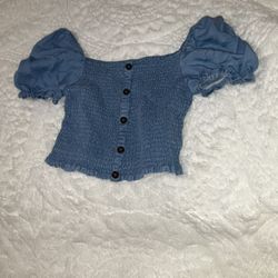 Blue Crop Off The Shoulder 