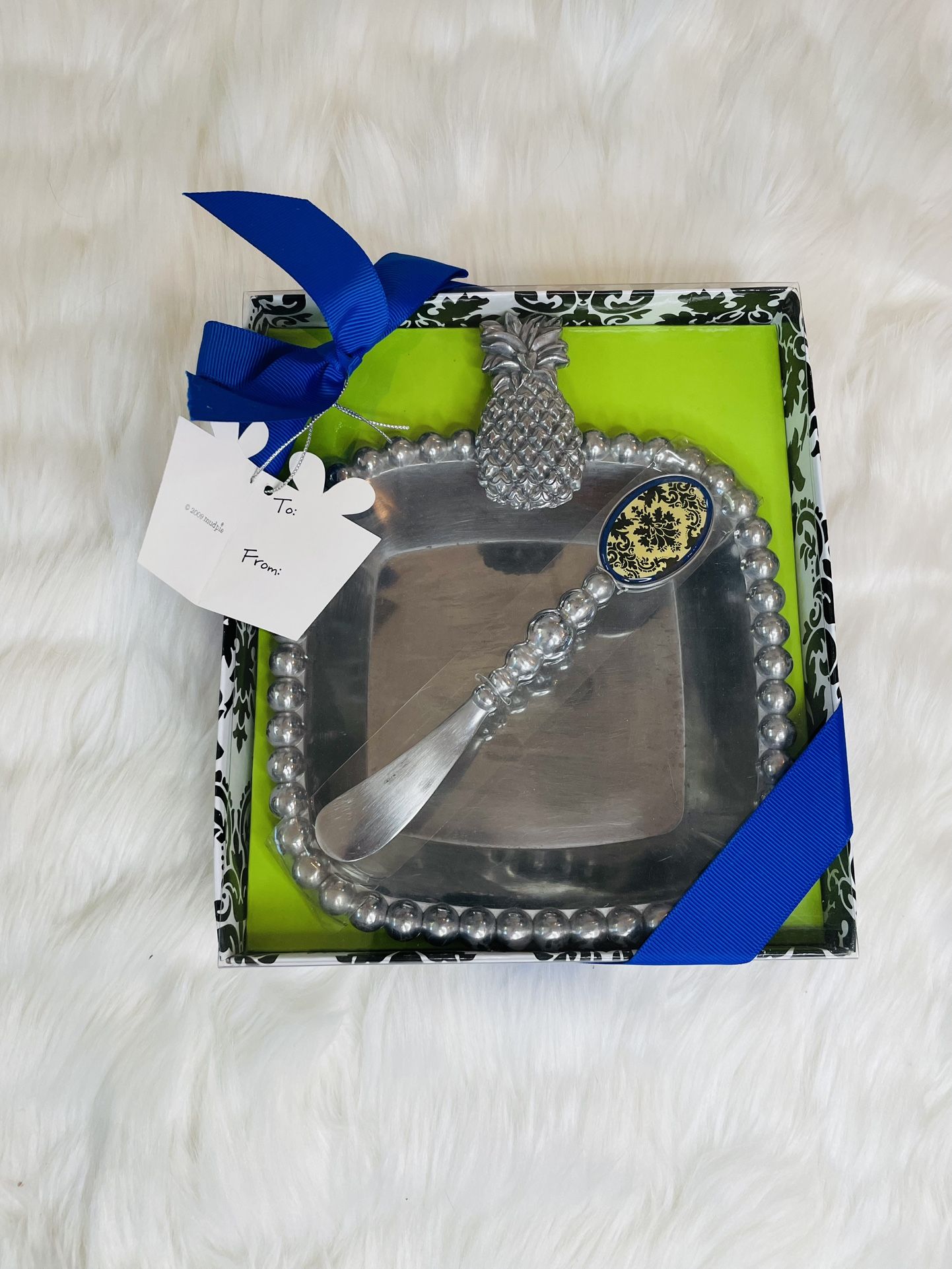 PINEAPPLE DISH PLATE BOWL SERVING TRAY KNIFE METAL GIFT SET HAWAIIAN HAWAII