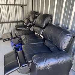 Italian leather couch with recliners