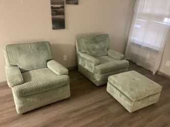 Sage Green Armchairs and Ottoman