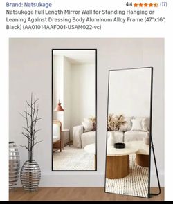 NEW-Natsukage Full Length Mirror Wall for Standing Hanging or Leaning Against Dressing Body Aluminum Alloy Frame (47"x16", Black) ...NEW IN BOX