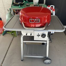 Charbroil 3-in-1 Dual Fuel Outdoor Bistro Pro Electric Grill & Griddle + Charcoal Mode BBQ, Red