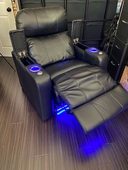 Black Leather Home Theater Power Recliner with LED Lighting