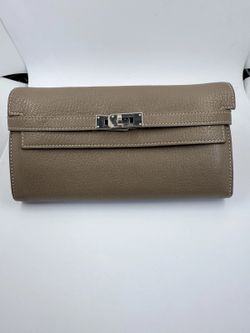 Hermes Kelly Wallet Epsom Etoupe, Silver HW