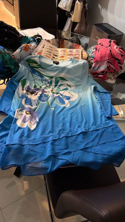 Blue Floral Print Layered Top