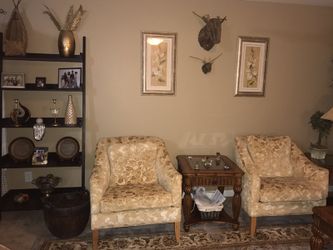 Super nice high end Living room set with sofa, two chairs, matching Coffee table, two side/sofa tables and matching buffet table. We paid over 7k for