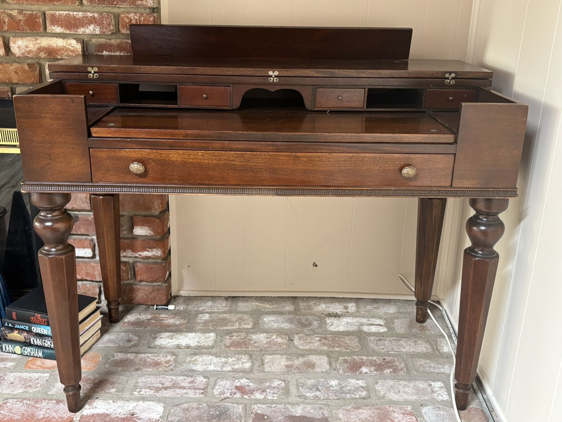 Antique Spinet Style Writing Desk w/ Hidden Drawers