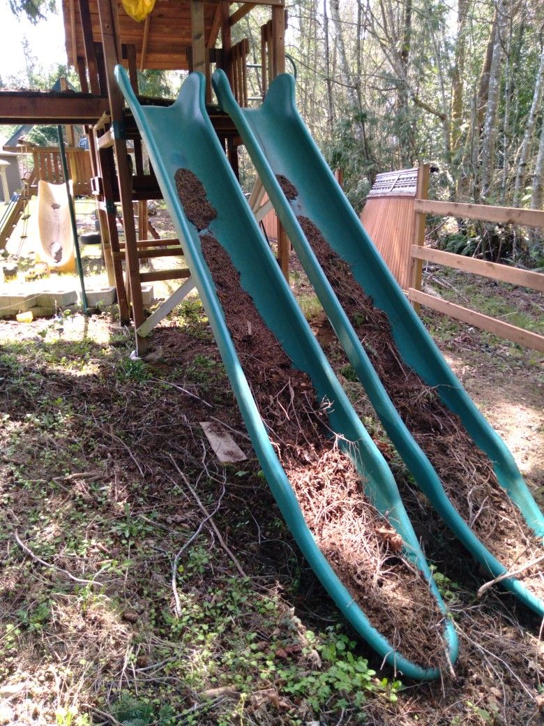 2 Strait Green Playground Slides