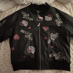 Sanrio hello kitty faux leather rhinestone bomber jacket