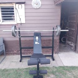 Olympic Bench/7ft Bar/ Clips/Weights 