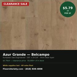 Azur Grande Belcampo European Oak Engineered Hardwood - Clearance