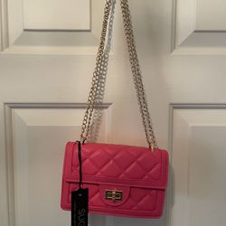 NWT SG SUGU Small Quilted Crossbody Bag in Fuschia gold-tone chain strap