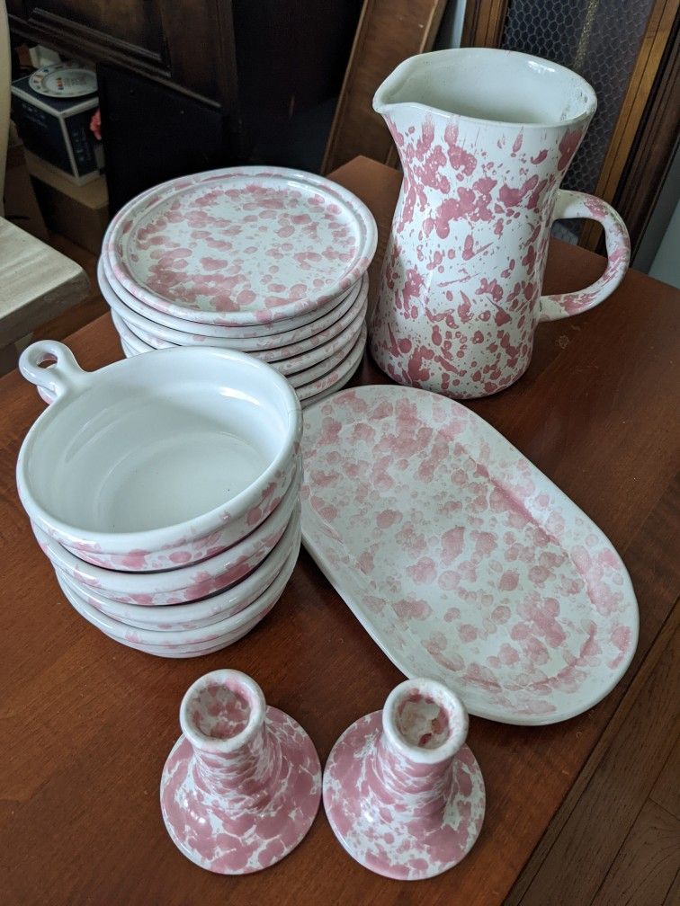 Bennington Potters Vermont Stoneware Morning Glory Pink Agate Spatterwear Collection