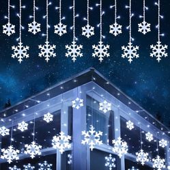 Christmas Snowflake Lights Outdoor, 17.22ft 264 LED Snowflake Icicle Lights with 22 Drops, Connectable, 8 Modes Waterproof White Christmas Lights for 