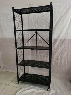 Foldable 5-Tier Heavy Duty Storage Rack with Wheels - 62.6in Black Metal