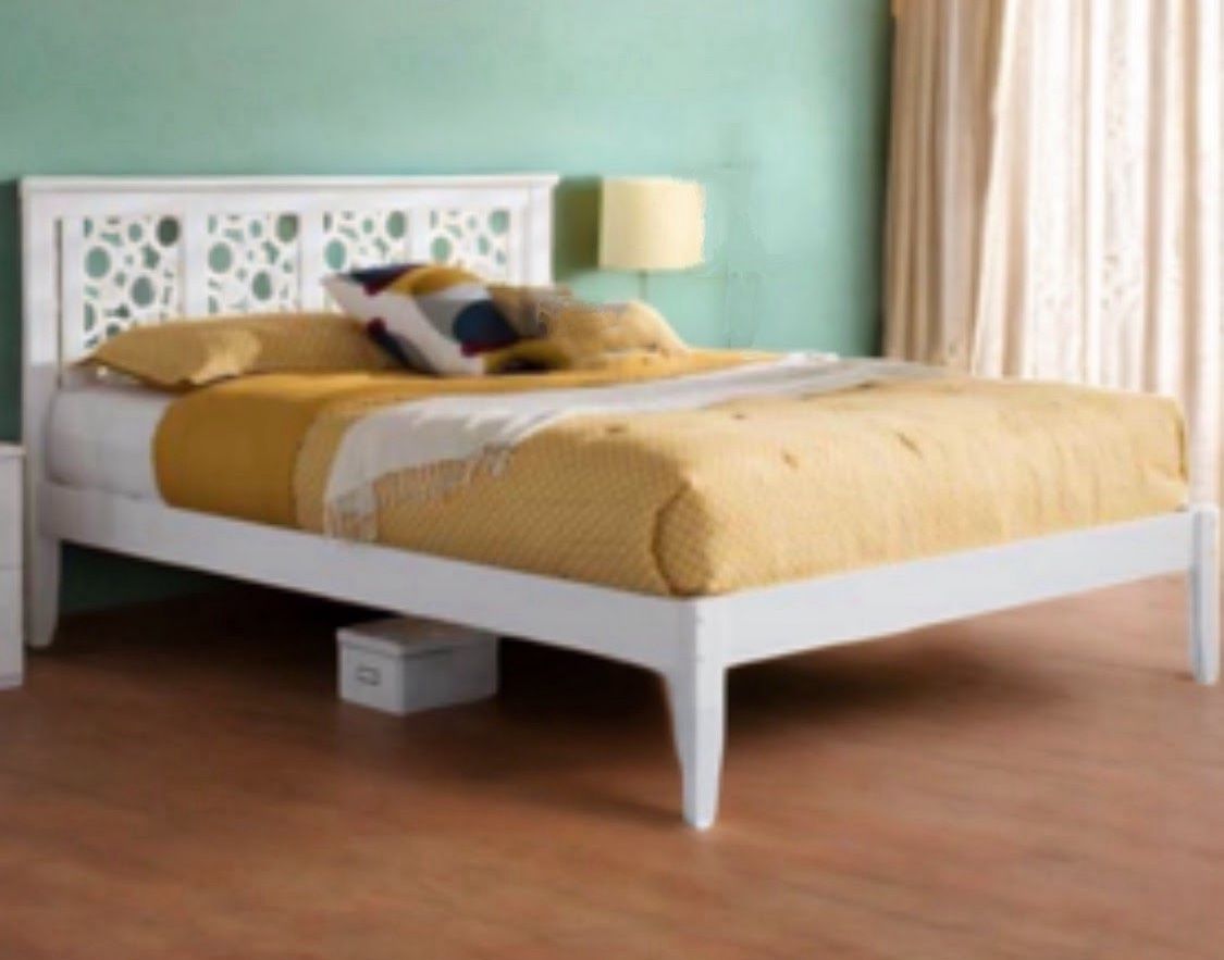 New Full Size White Solid Wood Modern Platform Bed
