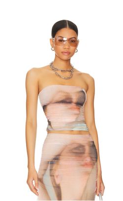 AFRM Ruched Mesh Photo-Print Strapless Top - XXS - Never Worn
