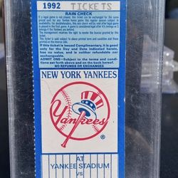 1992 Yankee Ticket Stub 