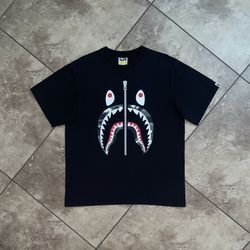 BAPE Grey Glow Camo Zip Shark Tee Black Size Large