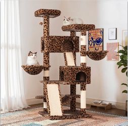 65” Leopard Print Cat Tree Tower
