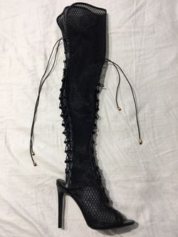 Size 7 Thigh high mesh boots from Dolls Kill