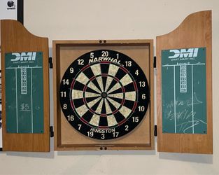 Dart board in wooden box