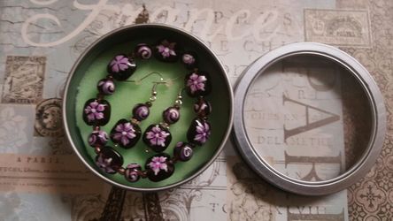 Hawiain flowery purple bracelet set with earring
